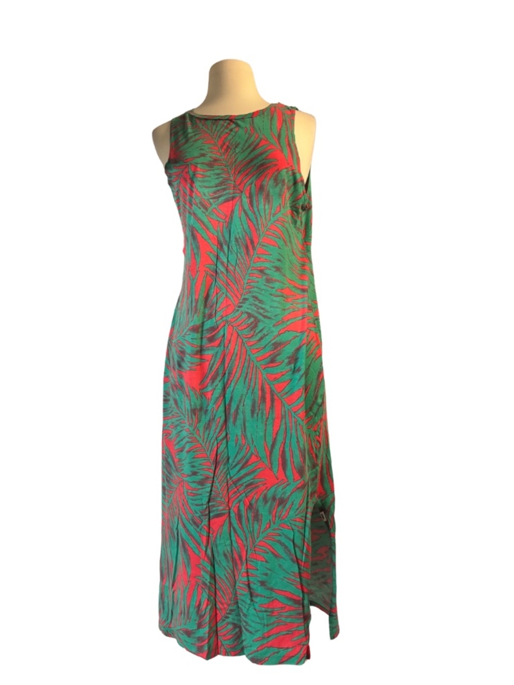 Orange and Green Leaf patterned maxi dress